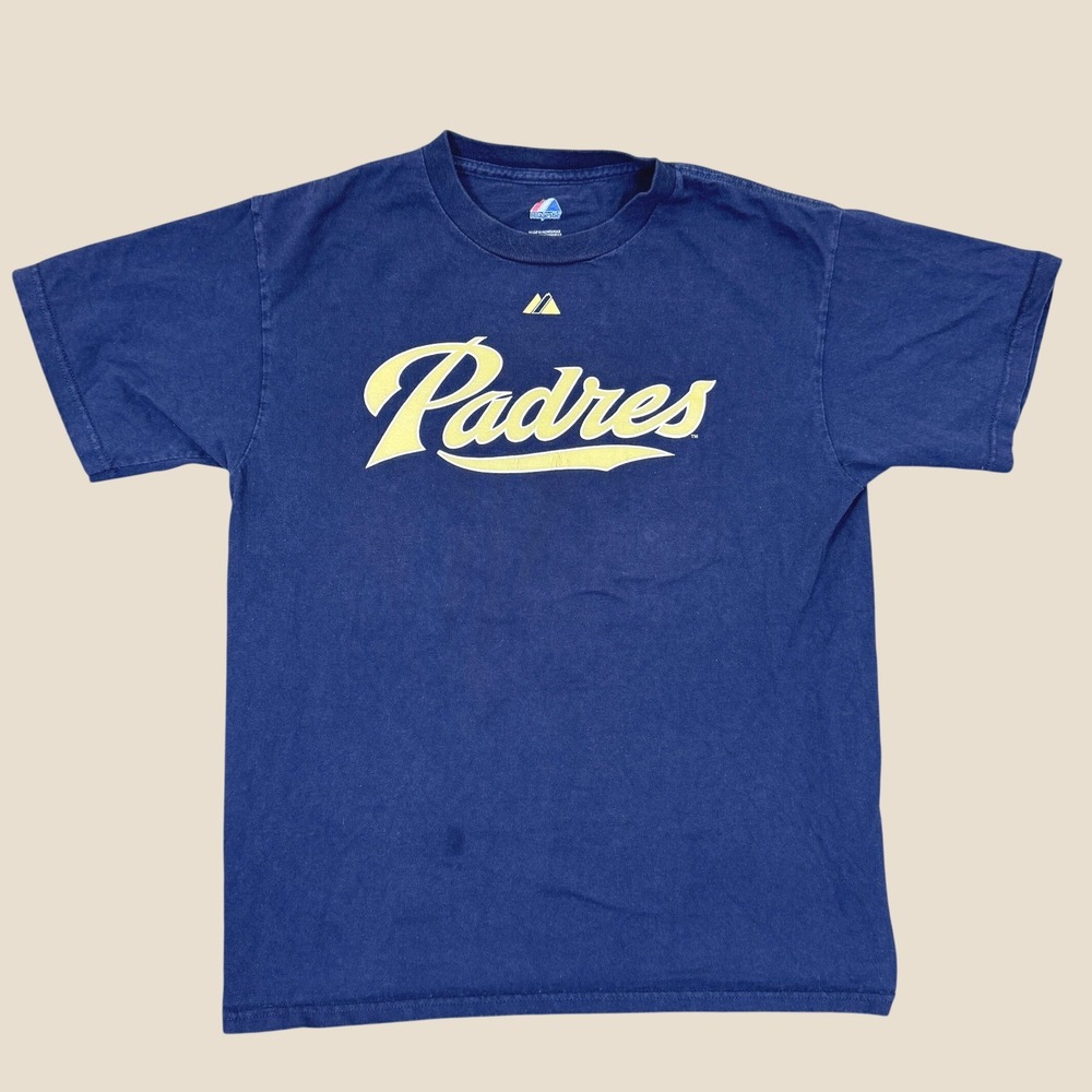 Vintage Majestic T Shirt Youth XL Navy San Diego Padres Jake Peavy MLB Baseball